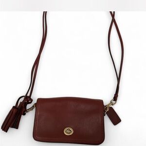 Coach Brown Leather Crossbody with Tassel and Turn-Lock